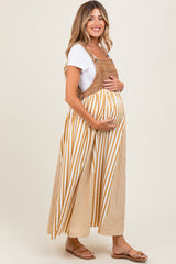 Camel Striped Colorblock Denim Contrast Maternity Maxi Dress