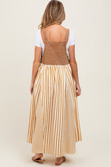 Camel Striped Colorblock Denim Contrast Maternity Maxi Dress