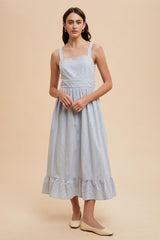 Light Blue Striped Cotton Sleeveless Maternity Dress