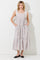 Light Taupe Floral Gingham Shoulder Tie Midi Dress