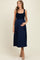 Navy Contrast Knit Poplin Sleeveless Maternity Midi Dress
