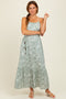 Light Olive Floral Sleeveless Waist Tie Maxi Dress