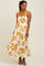 Yellow Leaf Print Tie Back Cutout Midi Dress
