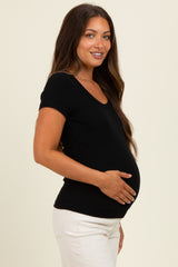Black Ribbed Square Neck Maternity T-Shirt
