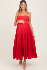 Red Tiered Cutout Tie Back Maternity Midi Dress