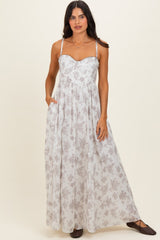 Ivory Cotton Floral Bustier Maxi Dress