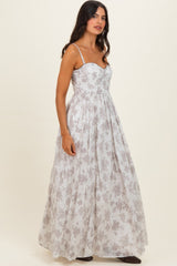 Ivory Cotton Floral Bustier Maxi Dress
