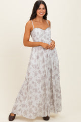 Ivory Cotton Floral Bustier Maxi Dress