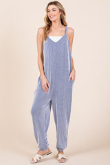 Royal Blue Ribbed Sleeveless Jumpsuit