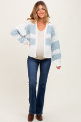 Light Olive Colorblock Chunky Knit Open Maternity Cardigan