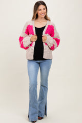 Pink Colorblock Chunky Knit Open Maternity Cardigan