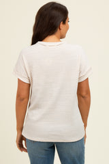 Ivory Ribbed Exposed Seam Short Sleeve Maternity Top