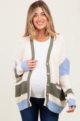 Cream Chunky Knit Colorblock Button-Up Maternity Cardigan
