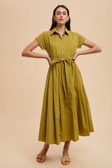 Olive Button Down Shirt Maxi Dress