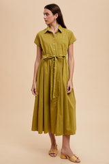 Olive Button Down Shirt Maxi Dress