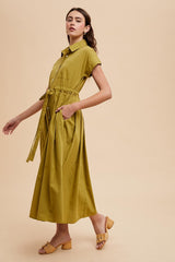 Olive Button Down Shirt Maxi Dress