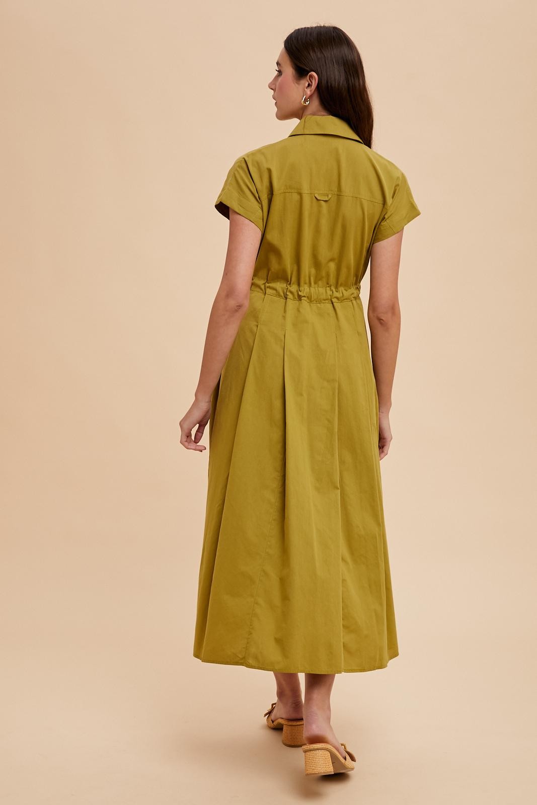 Olive Button Down Shirt Maxi Dress
