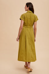 Olive Button Down Shirt Maxi Dress