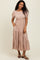 Mocha Solid Textured Tiered Shirt Sleeve Maxi Dress