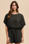 Black Textured Modal Knit Loose Fit Top & Shorts Set