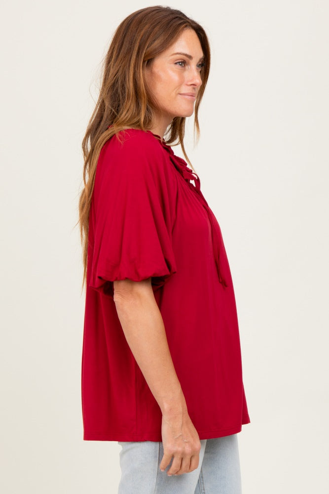 Burgundy  Half Balloon Sleeve Top