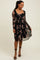 Black Floral Square Neck Long Sleeve Dress
