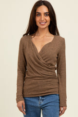 Camel Brushed Wrap Front Nursing Top
