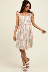 Pink Floral Print Smocked Back Dress