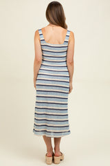 Denim Multi Square Neck Striped Sleeveless Maternity Dress