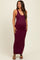 Wine Scoop Neck Sleeveless Rayon Rib Maternity Maxi Knit Dress