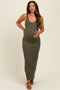 Olive Scoop Neck Sleeveless Rayon Rib Maternity Maxi Knit Dress
