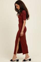 Rust Short Sleeve Midi Slip Dress