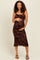 Brown Rose Print Mesh Overlay Ruched Maternity Midi Dress
