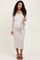 Beige Solid Brushed Rib Long Sleeve V-Neck Fitted Maternity Midi Dress