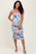 Lavender Printed Ruched Crisscross Back Maternity Midi Dress