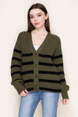 Olive Striped Chunky Knit Maternity Button Cardigan