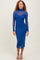 Royal Blue Mesh Overlay Fitted Midi Dress