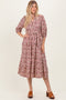 Cream Floral Button Down Front Tie Midi Dress