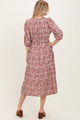 Cream Floral Button Down Front Tie Midi Dress