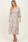 Cream Floral Button Front V-Neck Midi Dress