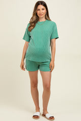 Green Ribbed Short Sleeve Tee and Short Maternity Set