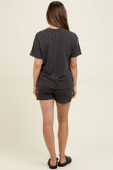 Charcoal Ribbed Short Sleeve Tee and Short Maternity Set