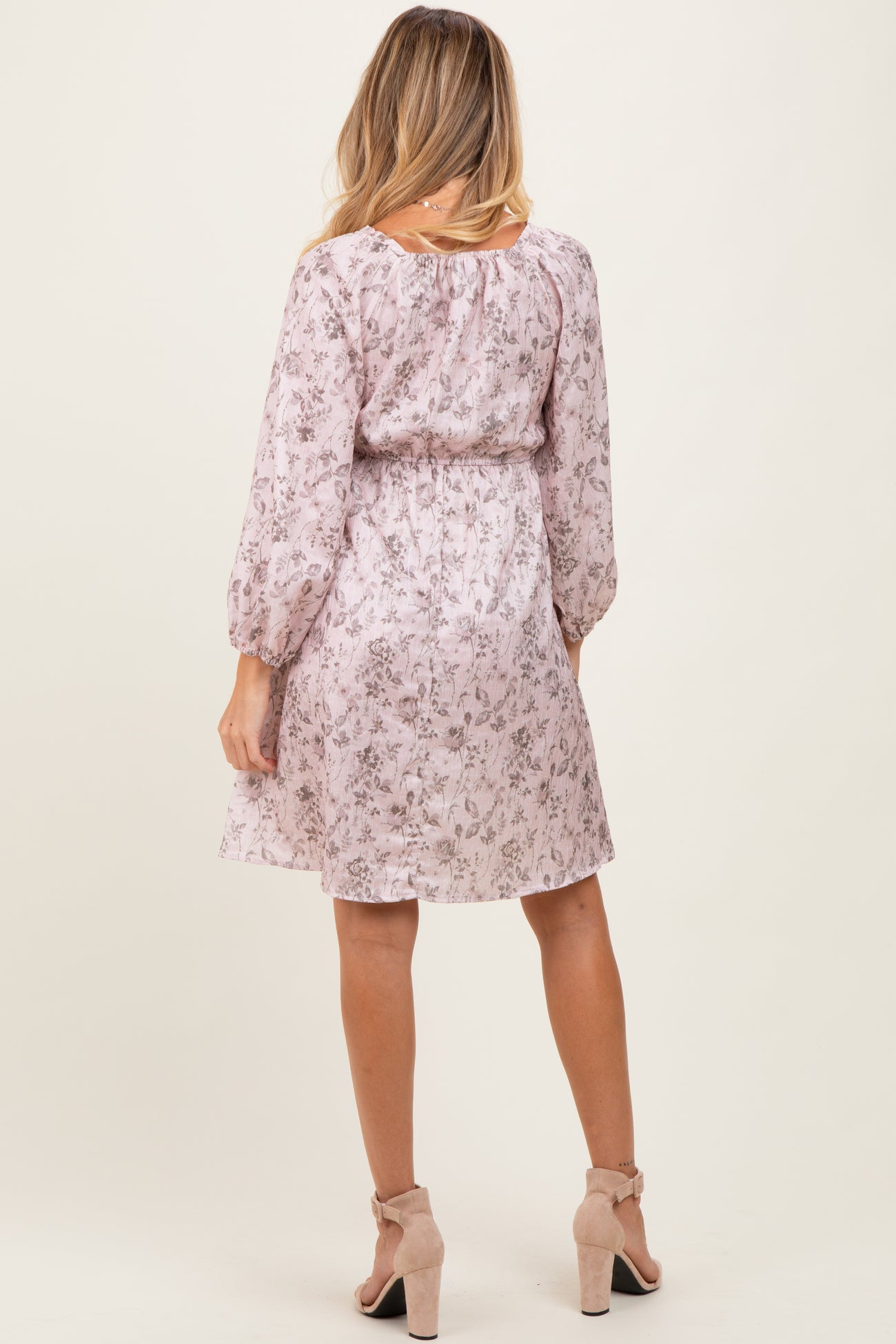 Pink Floral Sweetheart Neck Smocked Maternity Dress