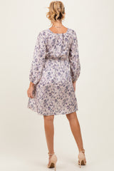 Cream Floral Sweetheart Neck Smocked Maternity Dress