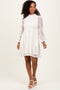 Cream Lace Smocked Long Sleeve Dress