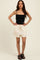 Cream Ribbed Texture Drawstring Shorts