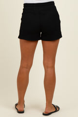 Black Ribbed Texture Drawstring Maternity Shorts