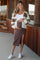 Mocha Ribbed Knit Side Slit Maternity Midi Skirt