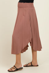 Mauve Smocked Waist Rounded Hem Maternity Midi Skirt