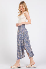 Blue Floral Smocked Waist Skirt